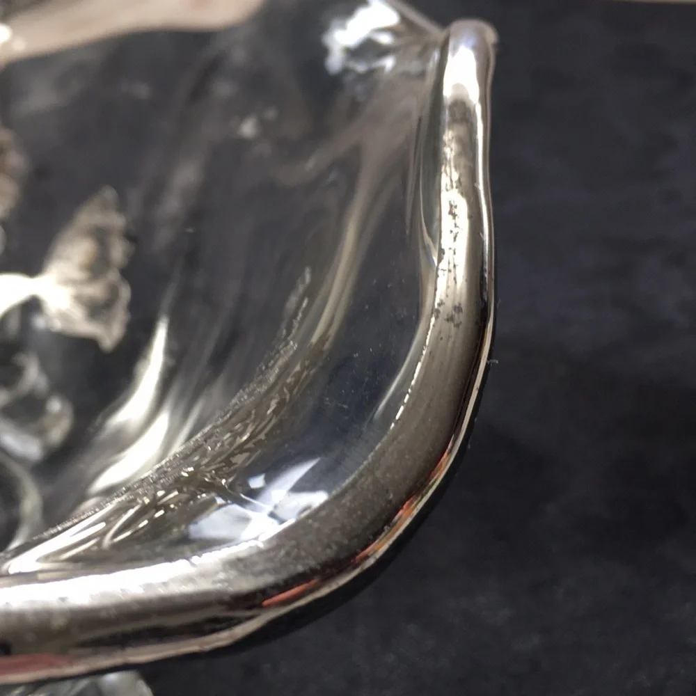 Vintage Silver City Flanders Poppy Viking Glass 3 Footed Candy Dish Silver Bowl